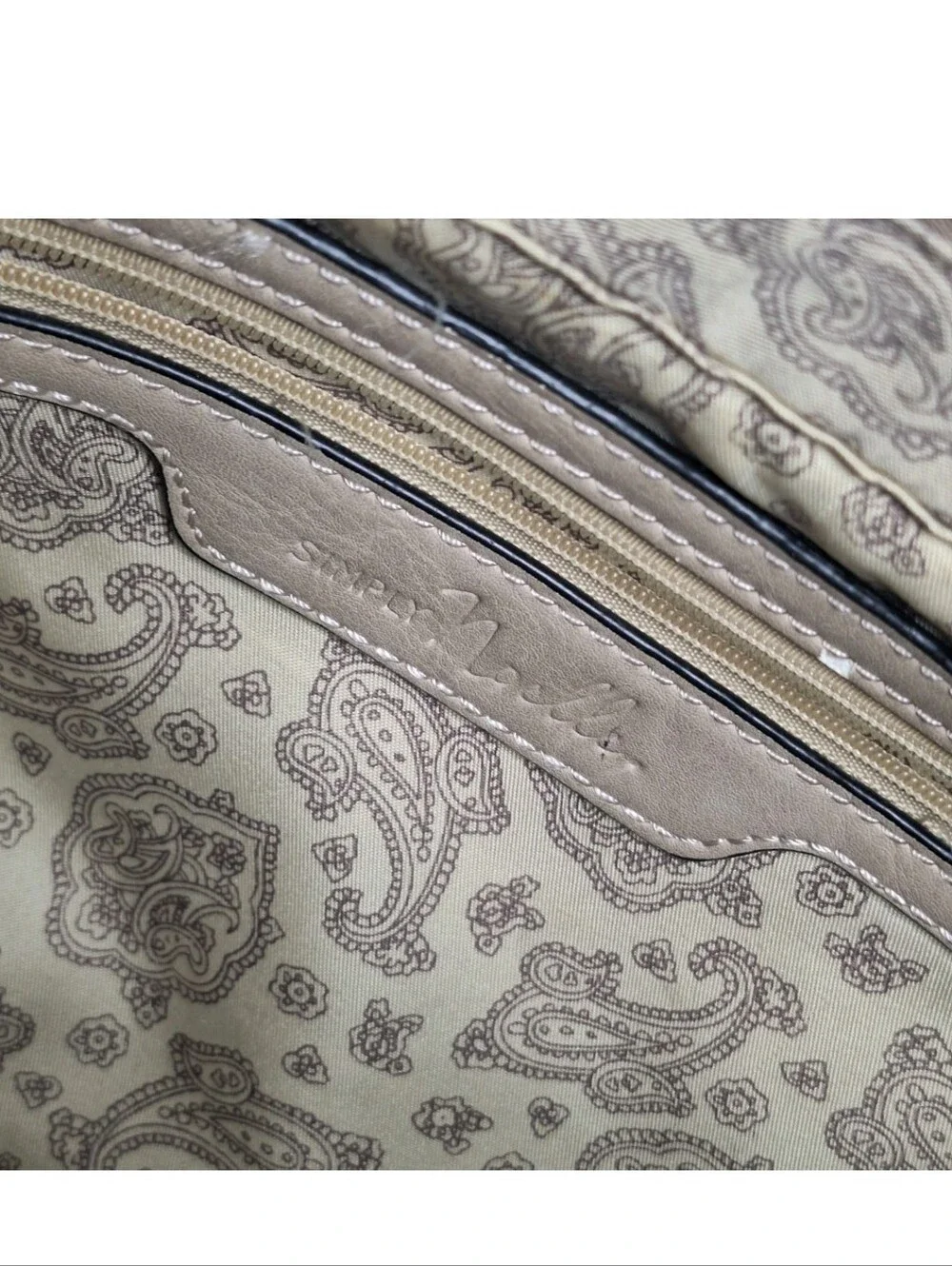 Simply Noelle Medium Beige And Tan Faux Leather Satchel Crossbody No Top Handles